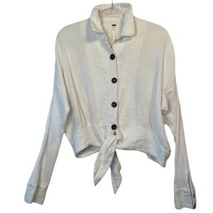 Free People Ivory Tie-Waist Long sleeve Shirt Blouse